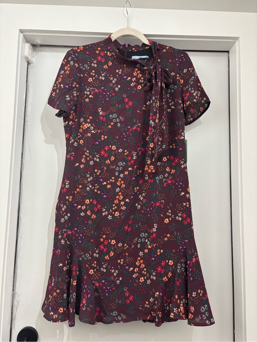 CeCe Burgundy Floral Tie-Neck Dress